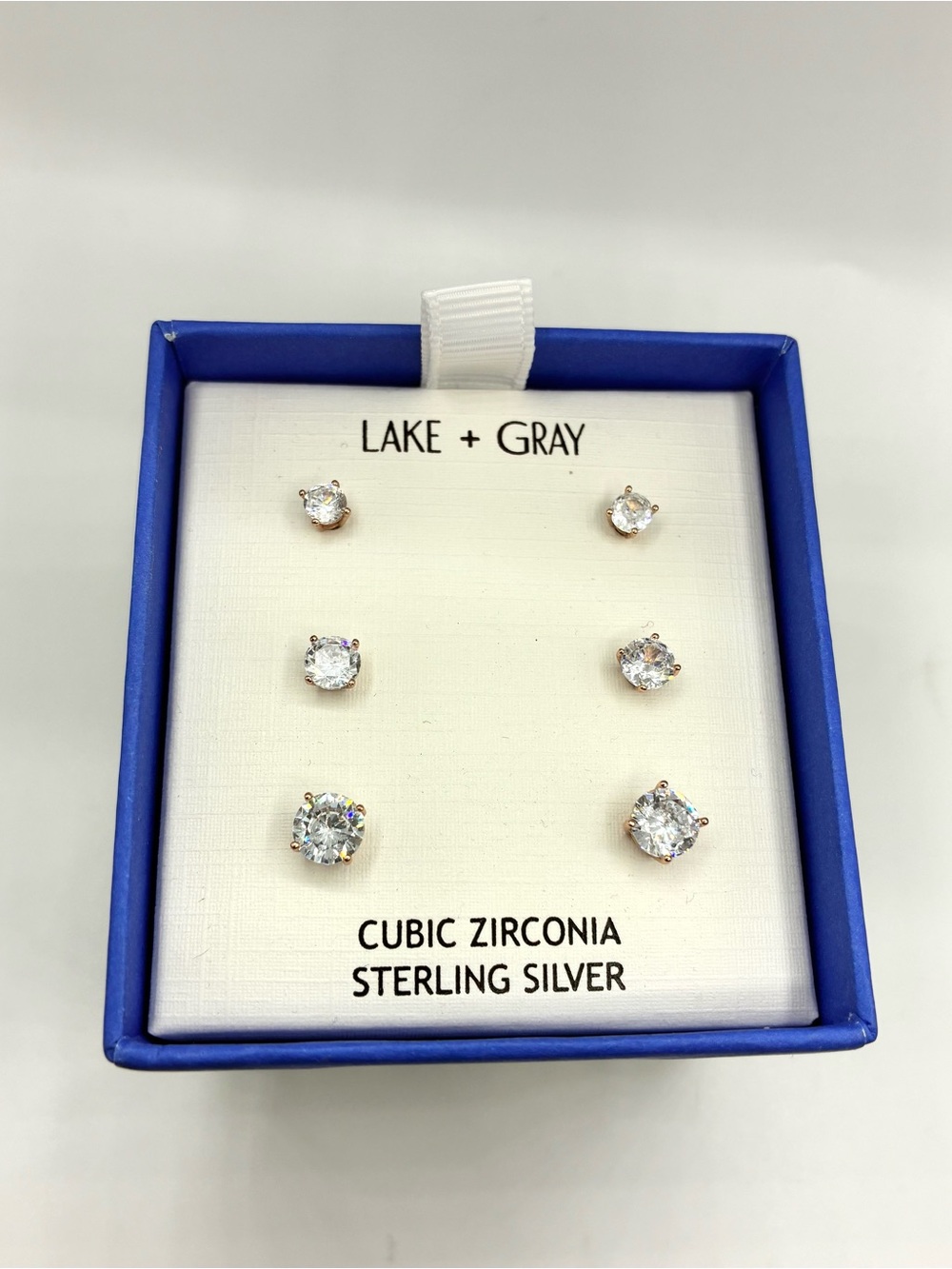 Lake + Gray Sterling Silver Cubic Zirconia Stud Earring Set